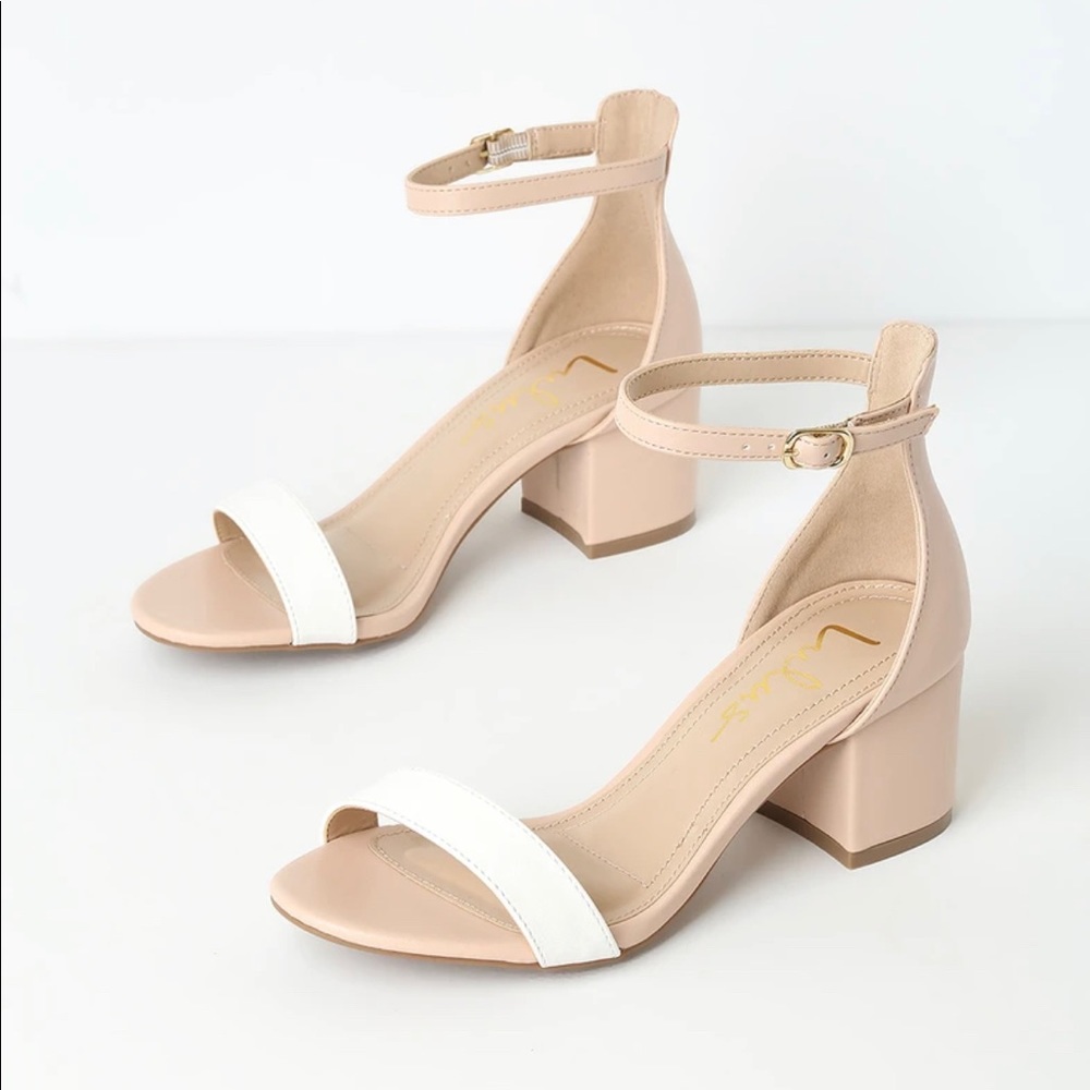 HARPER COLOR BLOCK LIGHT NUDE AND WHITE ANKLE STRAP HEELS